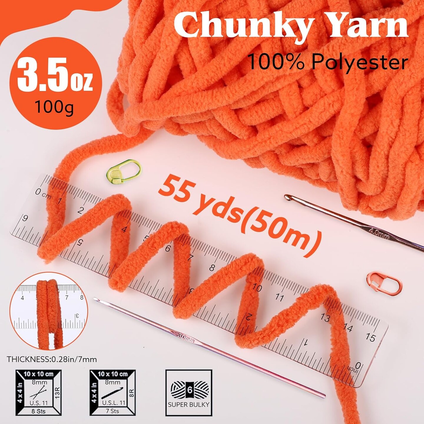 Chenille Fluffy Chunky Yarn – 6 Pack Soft Plush Yarn for Crochet & Knitting, 3.5 oz / 55 Yards Each, Rainbow Bulky Yarn for Blankets, Scarves & DIY Crafts