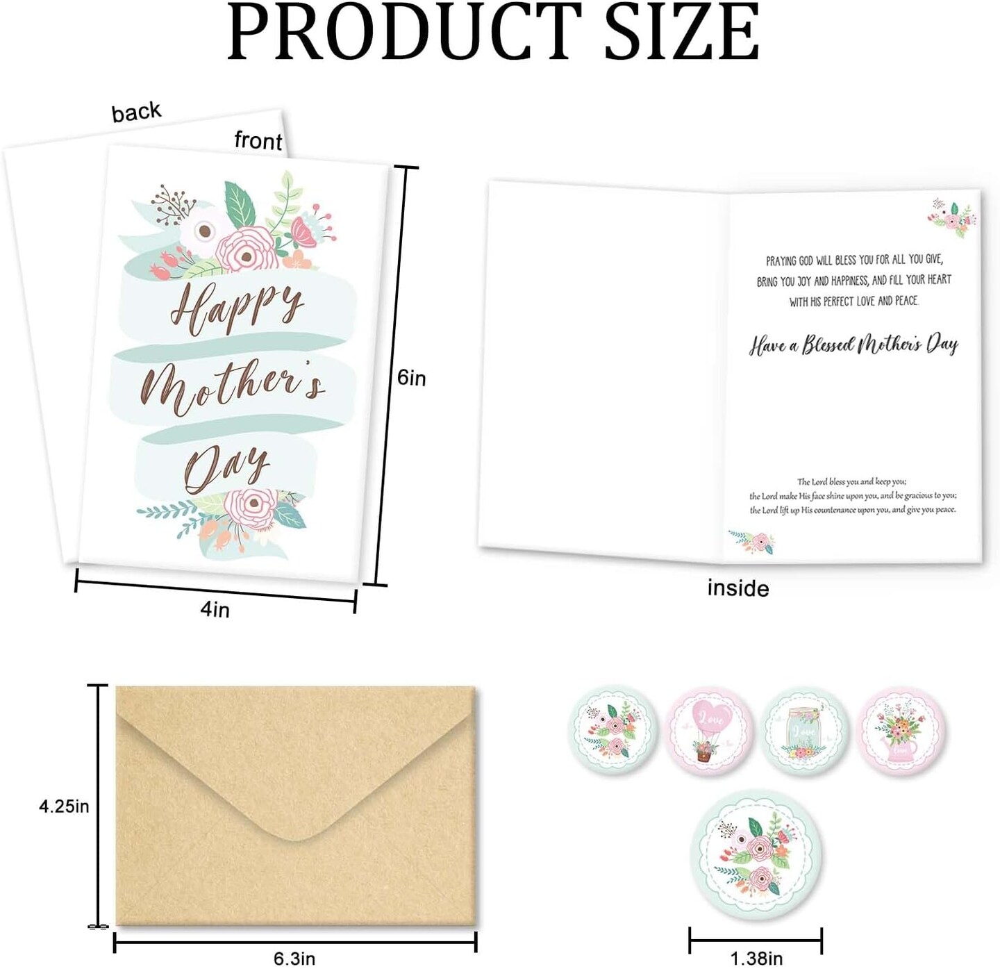 Mother’s Day Card Making Blessing Greeting Card Set – 24 Pack Floral Scripture Cards with Envelopes, 8 Assorted Designs 4×6 Inch Bulk Box for Mom, Wife & Family