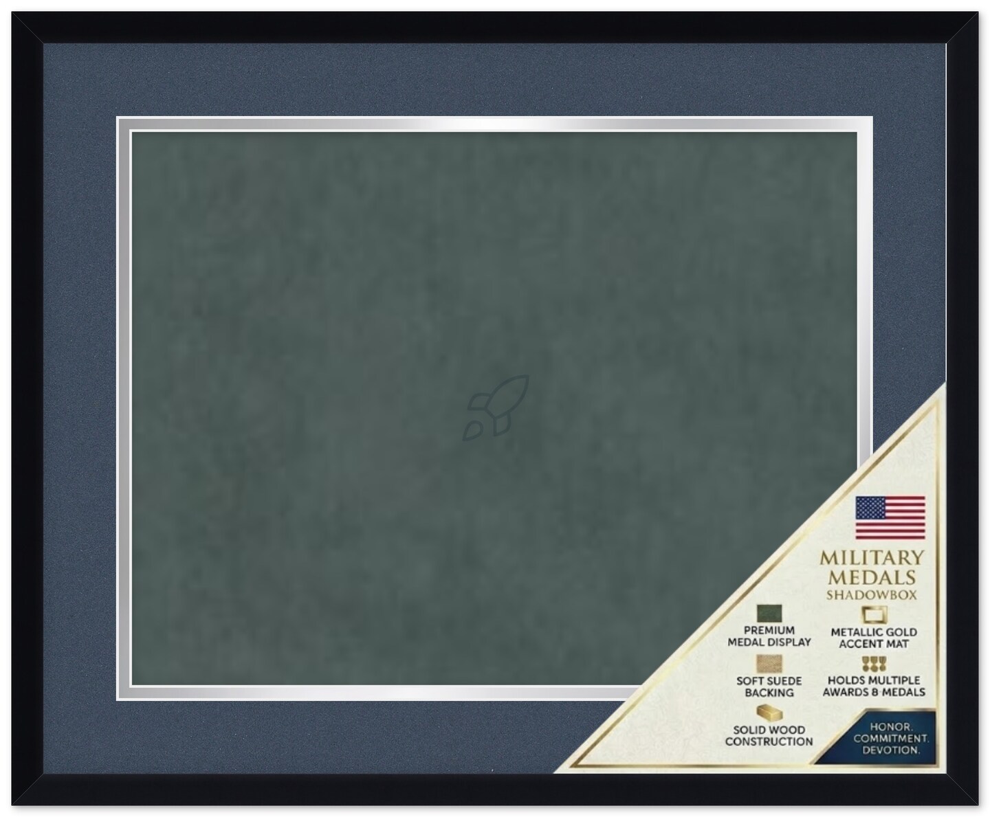 CustomPictureFrames.com Solid Wood Military Shadowbox - Deep Navy and Silver Mat - Standard - Multiple Frame Colors - Medals Ribbons Insignia Made in the USA