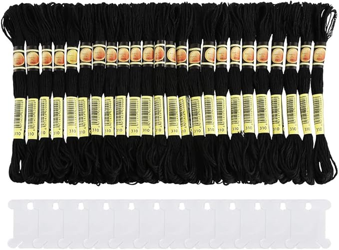 24 Skeins Friendship Bracelets Floss, Black Embroidery Threads Cotton Embroidery Floss with 12 Pieces Floss Bobbins for Halloween Knitting, Embroidery Stitching and Cross Stitch Project