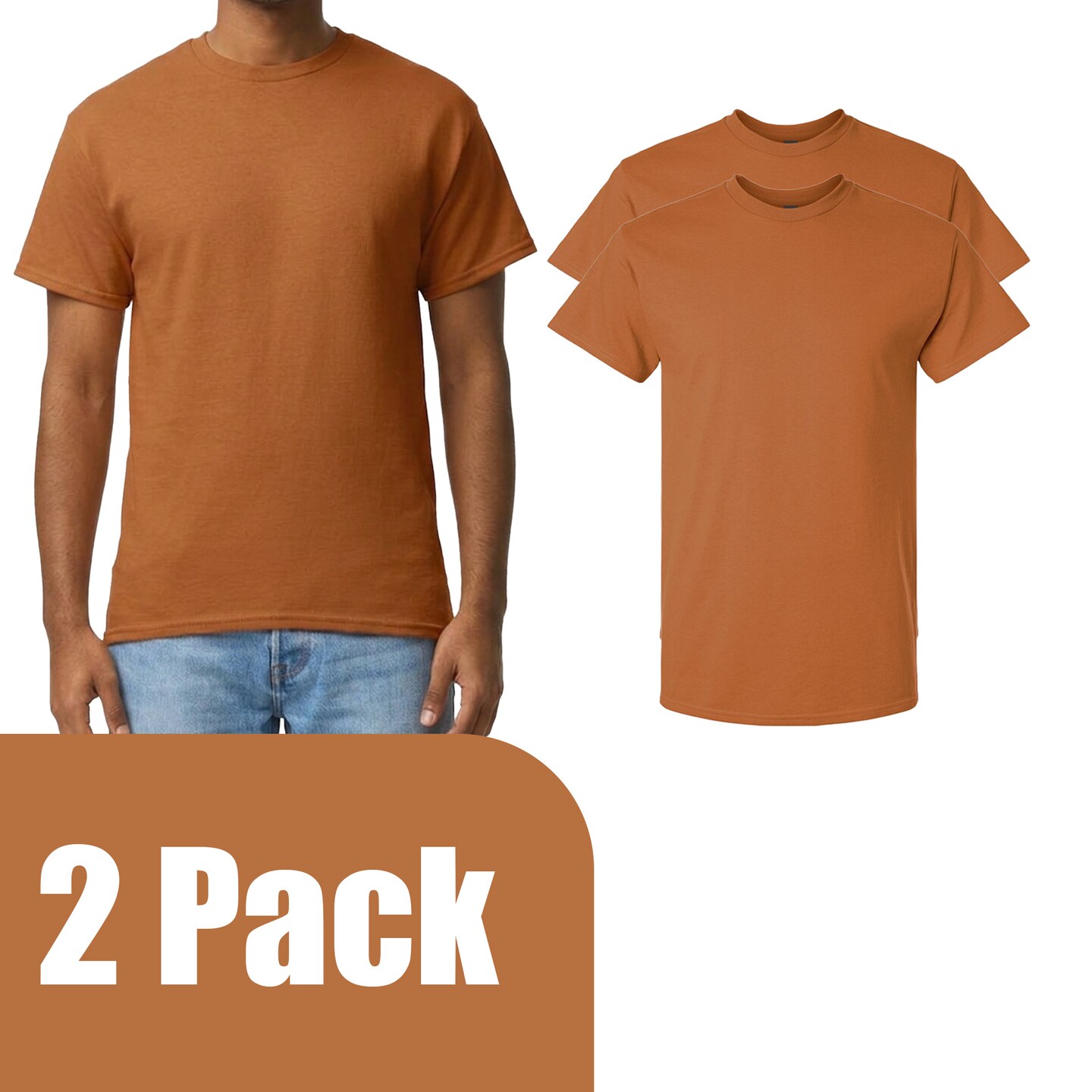 Gildan Men's Ultra Cotton Short Sleeve T-Shirt, Texas Orange Blank Tee for DIY Projects (2-14 Pack)