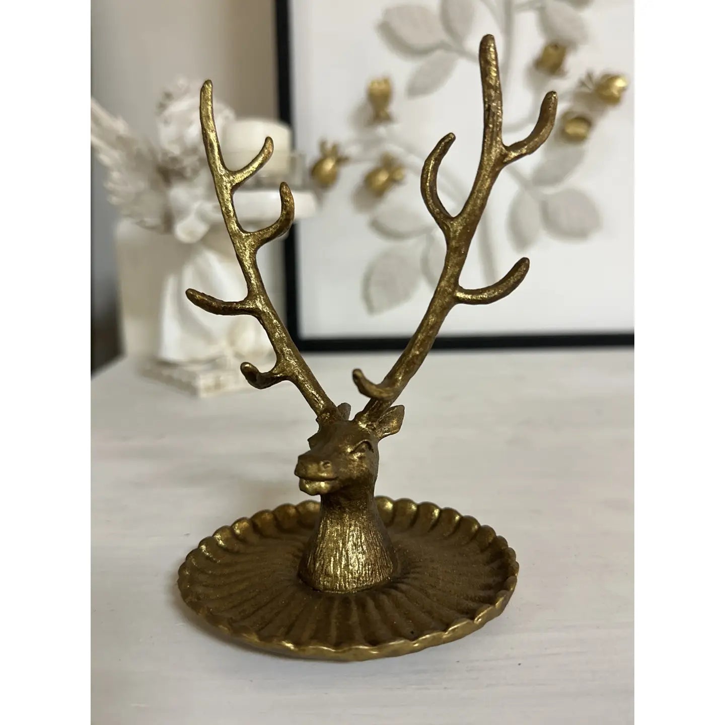 Deer Head Jewelry Holder Antler Ring Necklace Organizer Tray Vanity Decor
