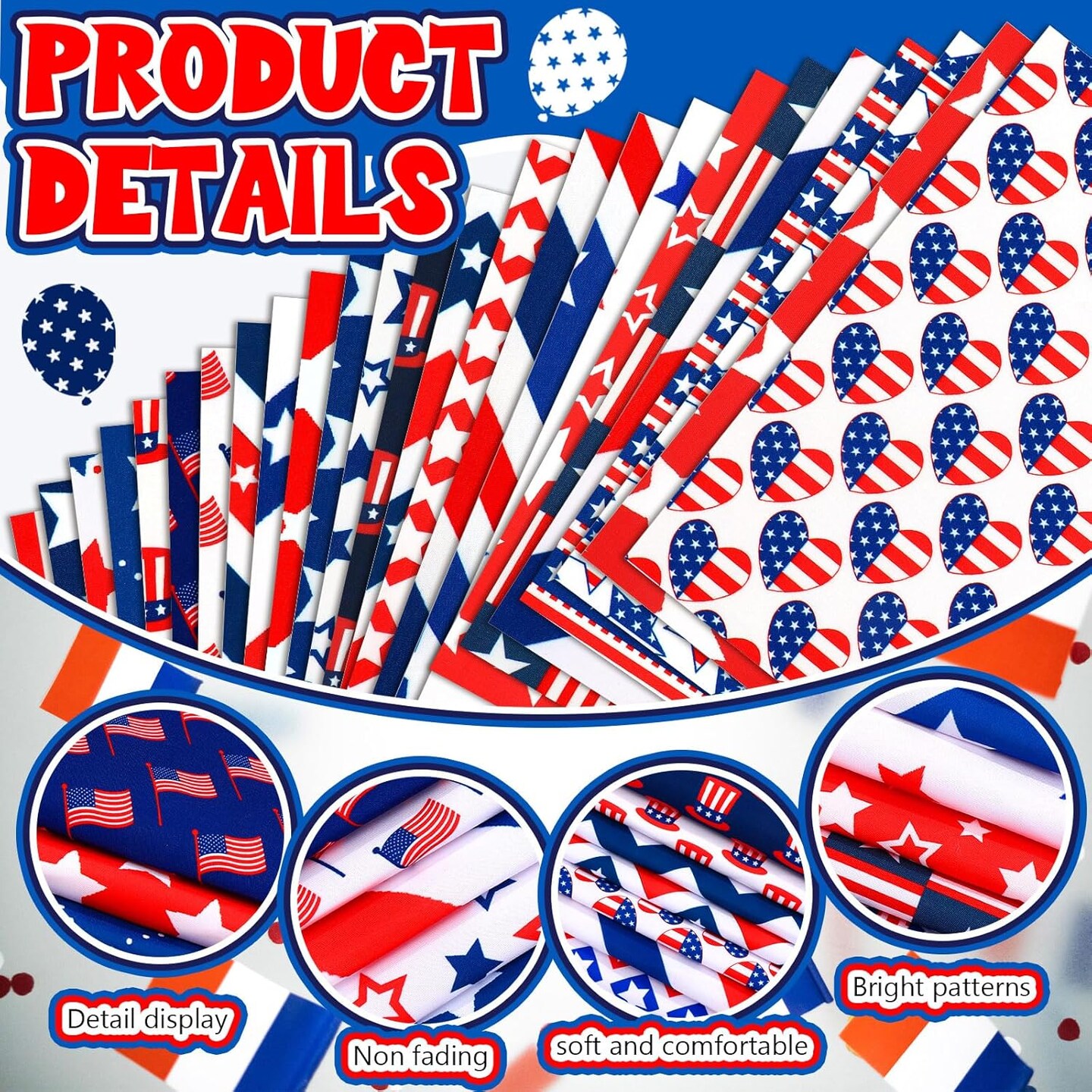 Pre-cut Fabric Patriotic Cotton Squares – 100 pcs 10 x 10 Inch Red White Blue Quilting Patchwork Fabric Bundle for 4th of July & Memorial Day DIY Crafts