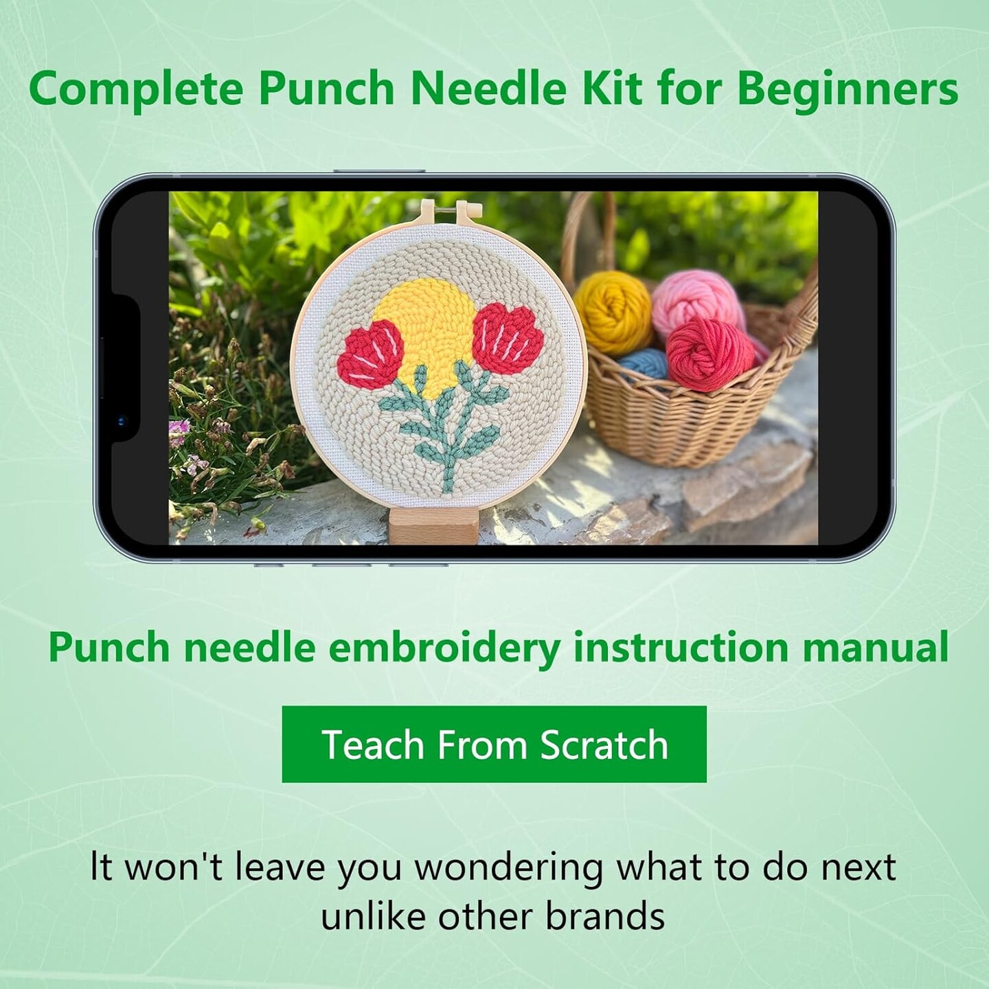 Punch Needle Kit for Beginners – DIY Flowers Love Embroidery Set with Fabric, Hoop, Yarn & Threader, Step-by-Step Instructions & Video Tutorial, Easy Craft Kit for Adults & Kids