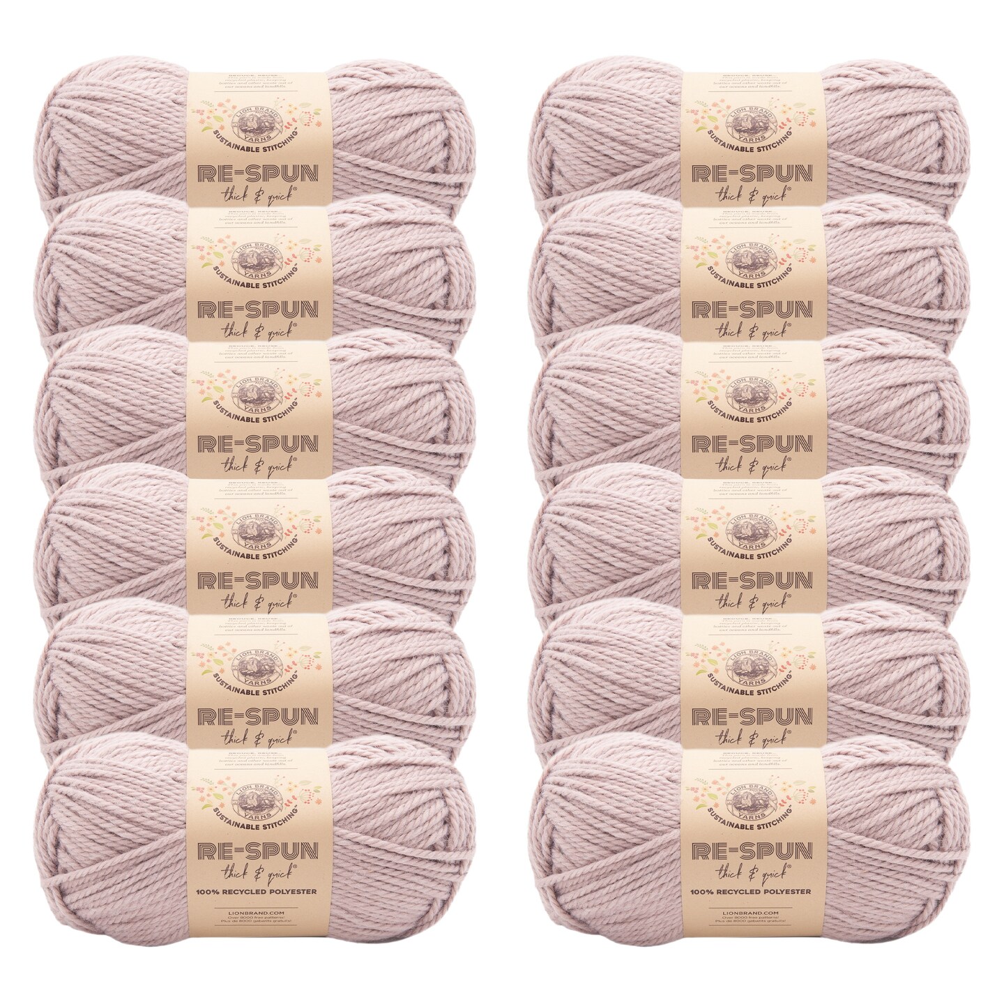 Lion Brand Yarn Re-Spun Thick & Quick Wisteria Super Bulky Recycled Polyester Pink Yarn 12 Pack