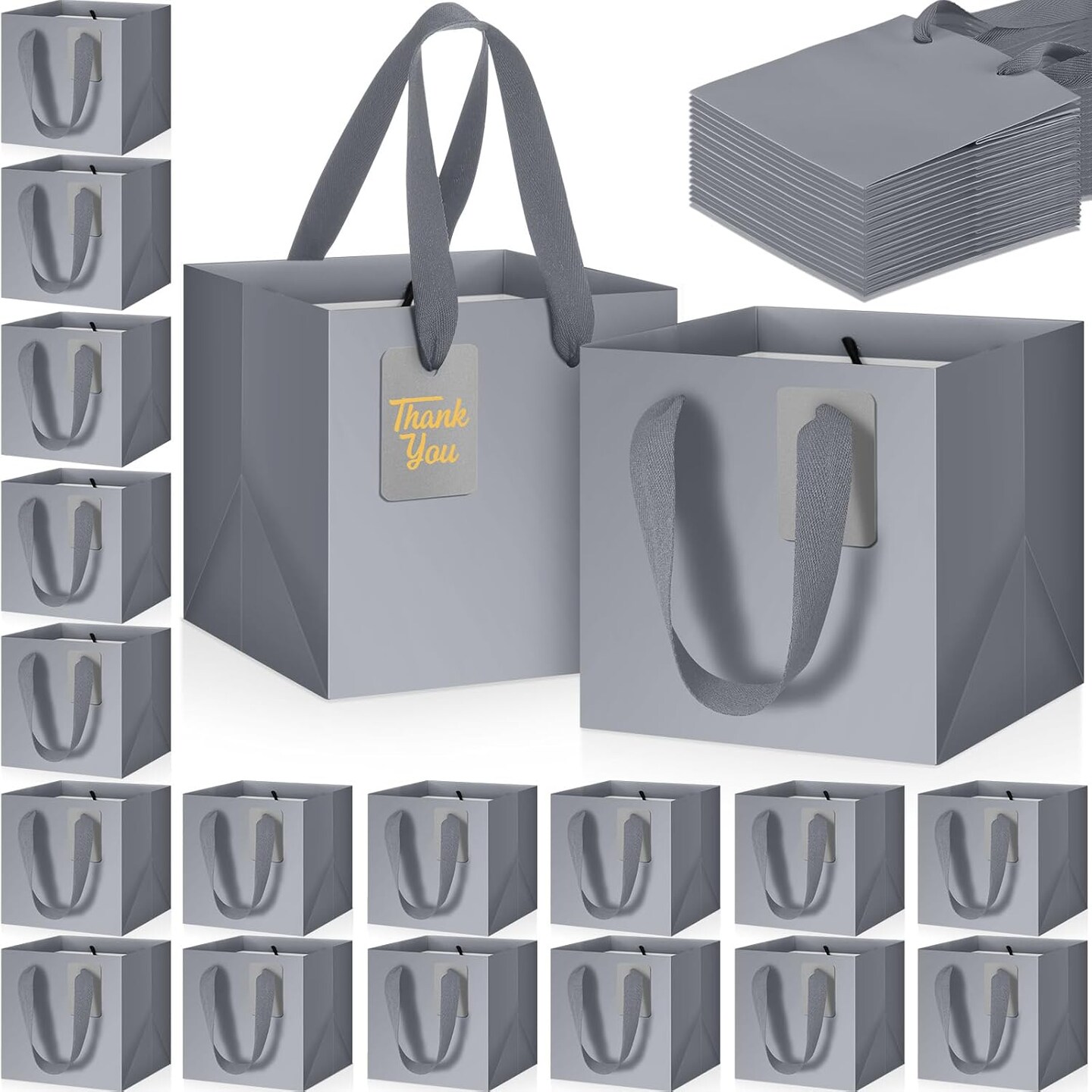Mini Paper Gift Bags 50pcs 6x6x6’’ Square Favor Bags with Handles & DIY Tags