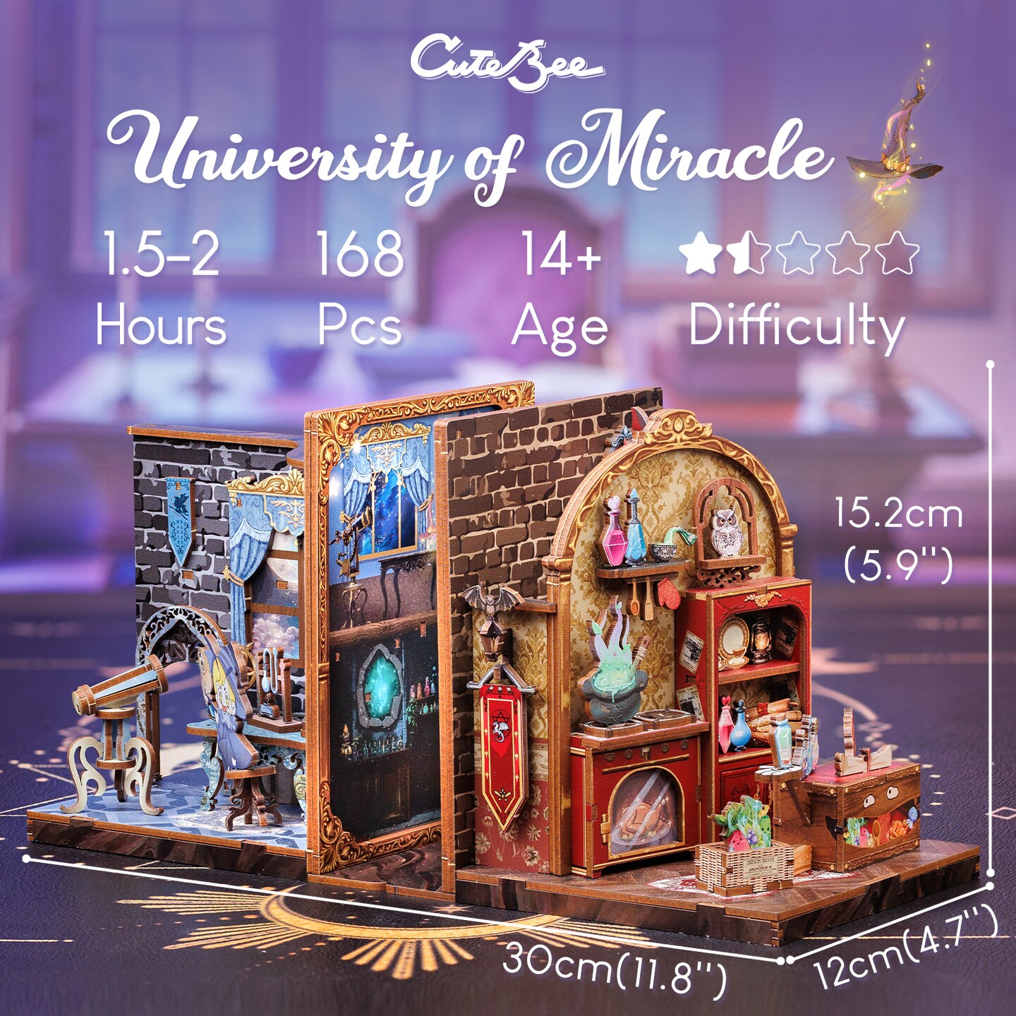 CUTEBEE Book Nook Kit University of Miracle DIY Shelf Insert Kit