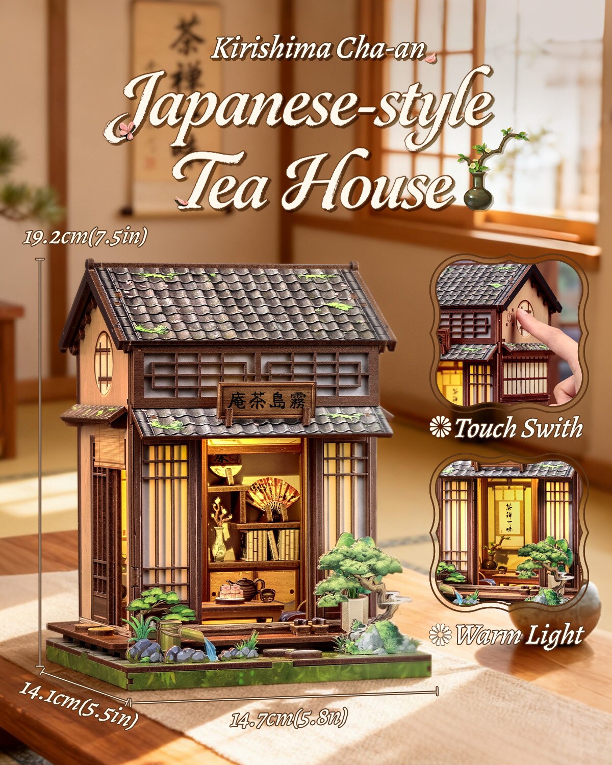 CUTEBEE Book Nook Kit Japanese Tea House DIY Miniature House Shelf Insert Decor Diorama Kit