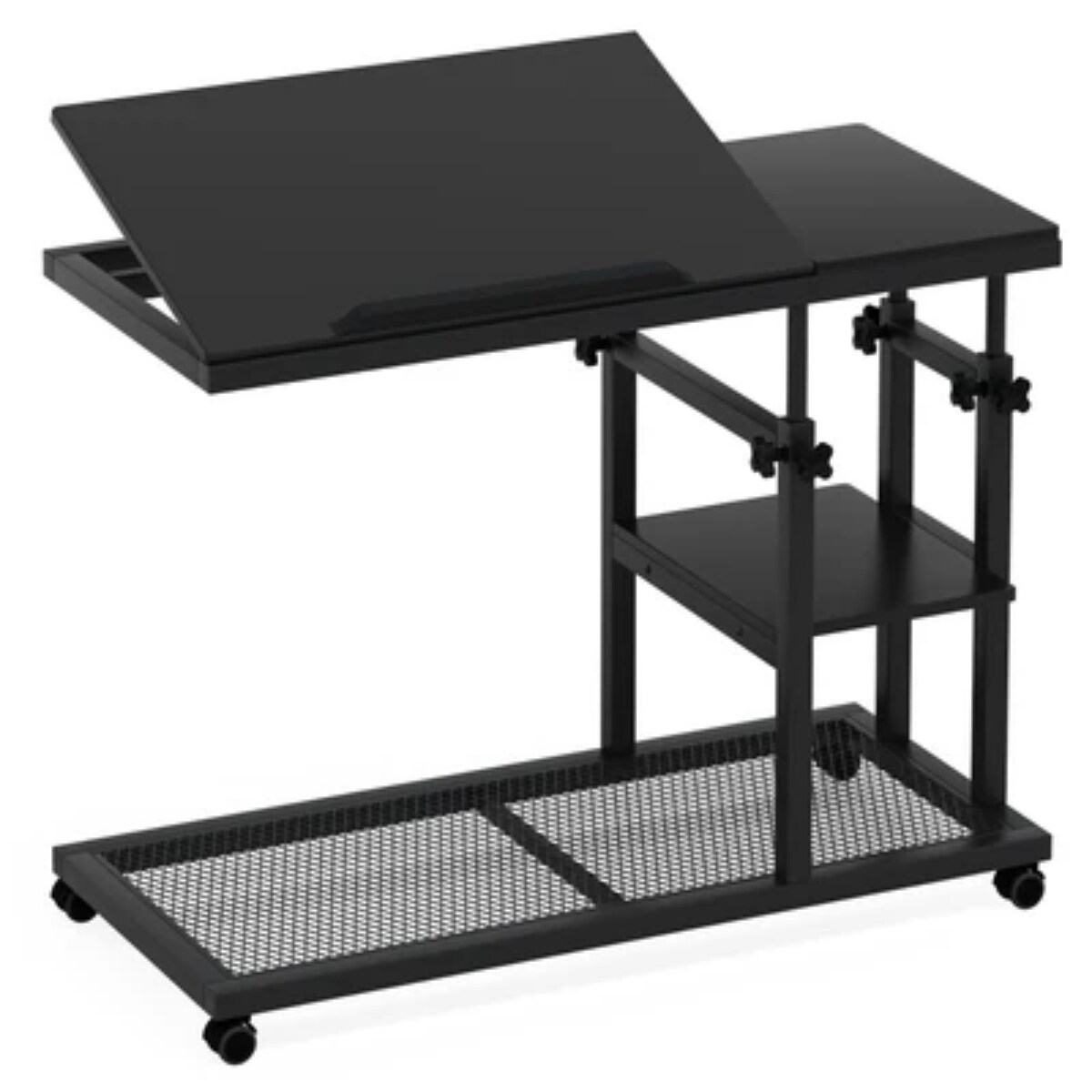 Adjustable Height C Shaped Rolling Table Tilting Top Laptop Snack Side Table with Wheels