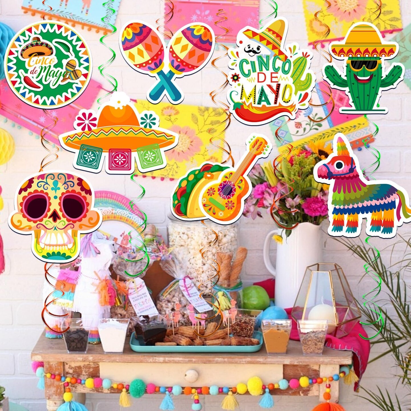 36PCS Cinco De Mayo Hanging Swirl Decorations – Mexican Fiesta Party Swirls with Double-Sided Cutouts in Vibrant Colors for Party Ceiling & Room Decor