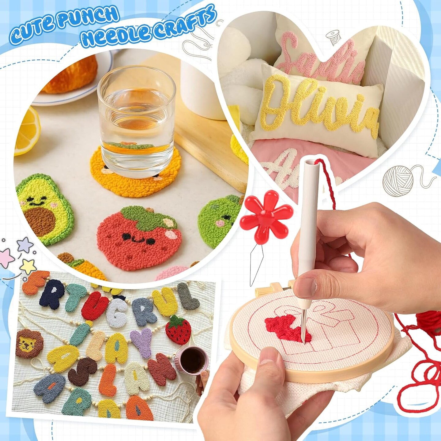 35-Piece Punch Needle Kit for Beginners – Adjustable Punch Needle Set with Multiple Needle Sizes, Wooden Handle Embroidery Pens, Storage Case, Scissors & Tools for DIY Crafts, Home Decor & Gifts