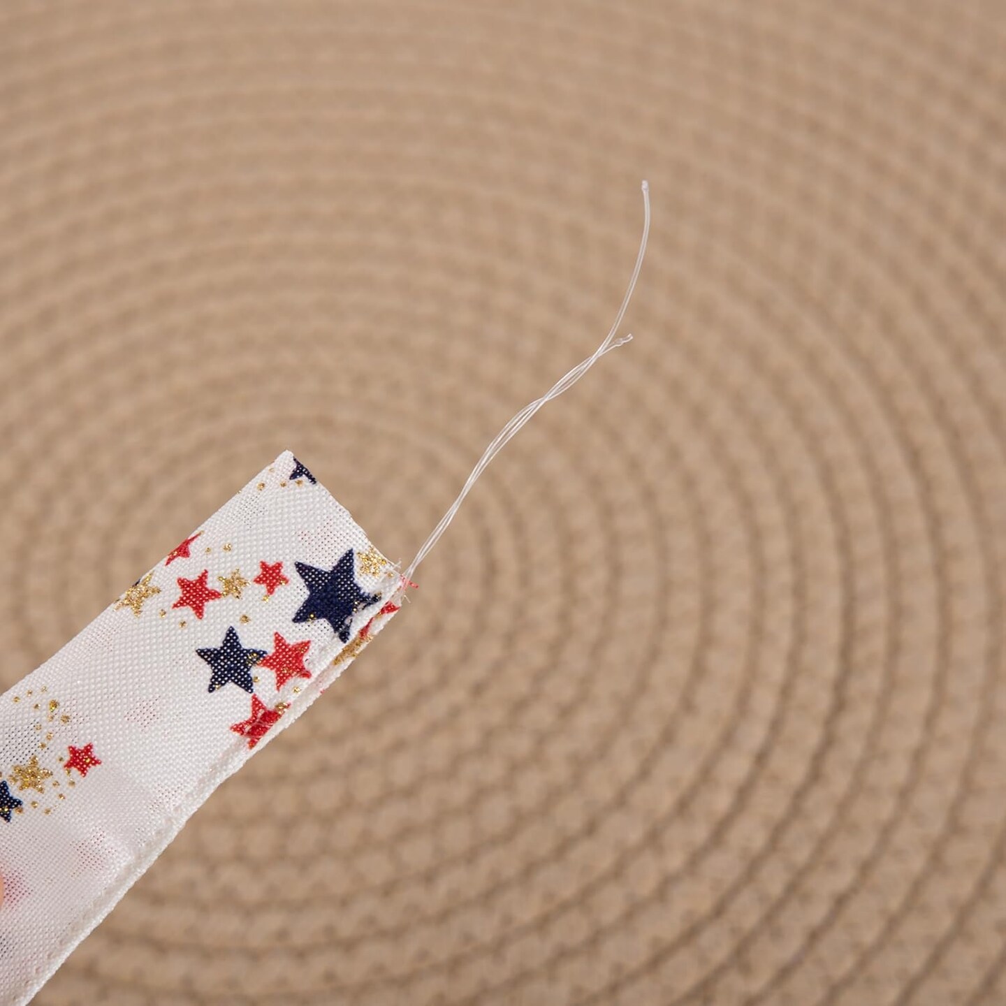 Patriotic Glitter Stars Wired Ribbon – 2.5" x 10 Yards Red, Navy, Blue & Gold Ribbon for 4th of July, Veterans Day, and Independence Day Decorations (Ivory)