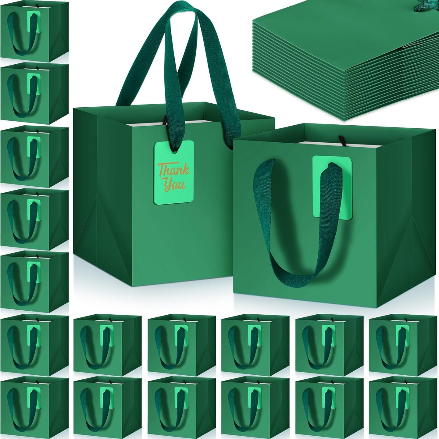 Mini Paper Gift Bags 50pcs 6x6x6’’ Square Favor Bags with Handles & DIY Tags