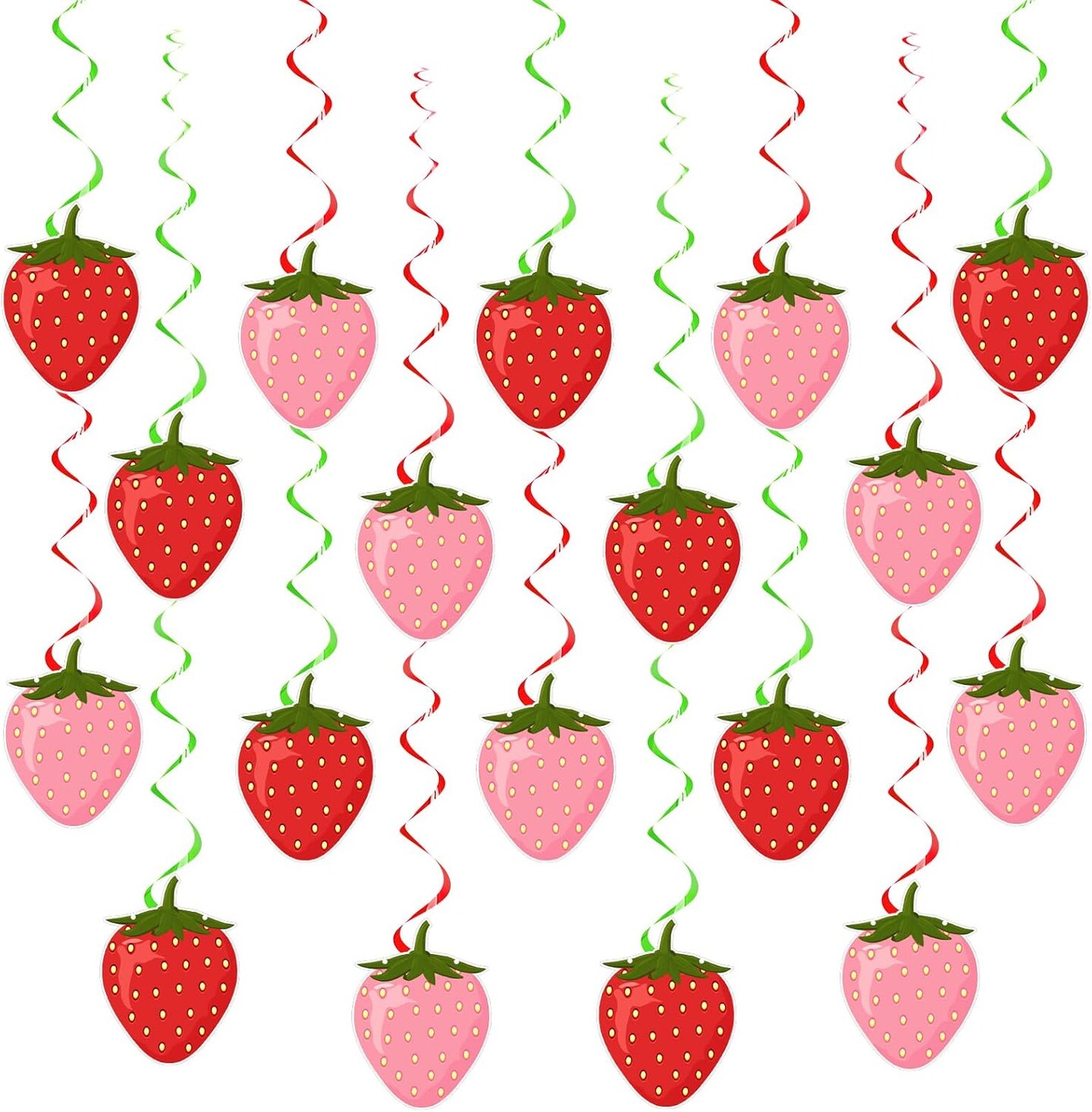 36-Piece Strawberry Hanging Swirl Banner Set | Berry First Birthday Decorations, Colorful Foil Ceiling Danglers for Strawberry Party & Baby Shower Supplies