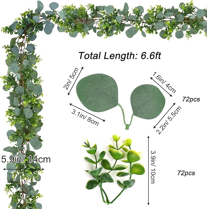 4pcs 26.4ft Artificial Eucalyptus Garland – Realistic Greenery for Wedding Arch, Table Runner, Centerpiece, Farmhouse & Home Party Decoration (4)