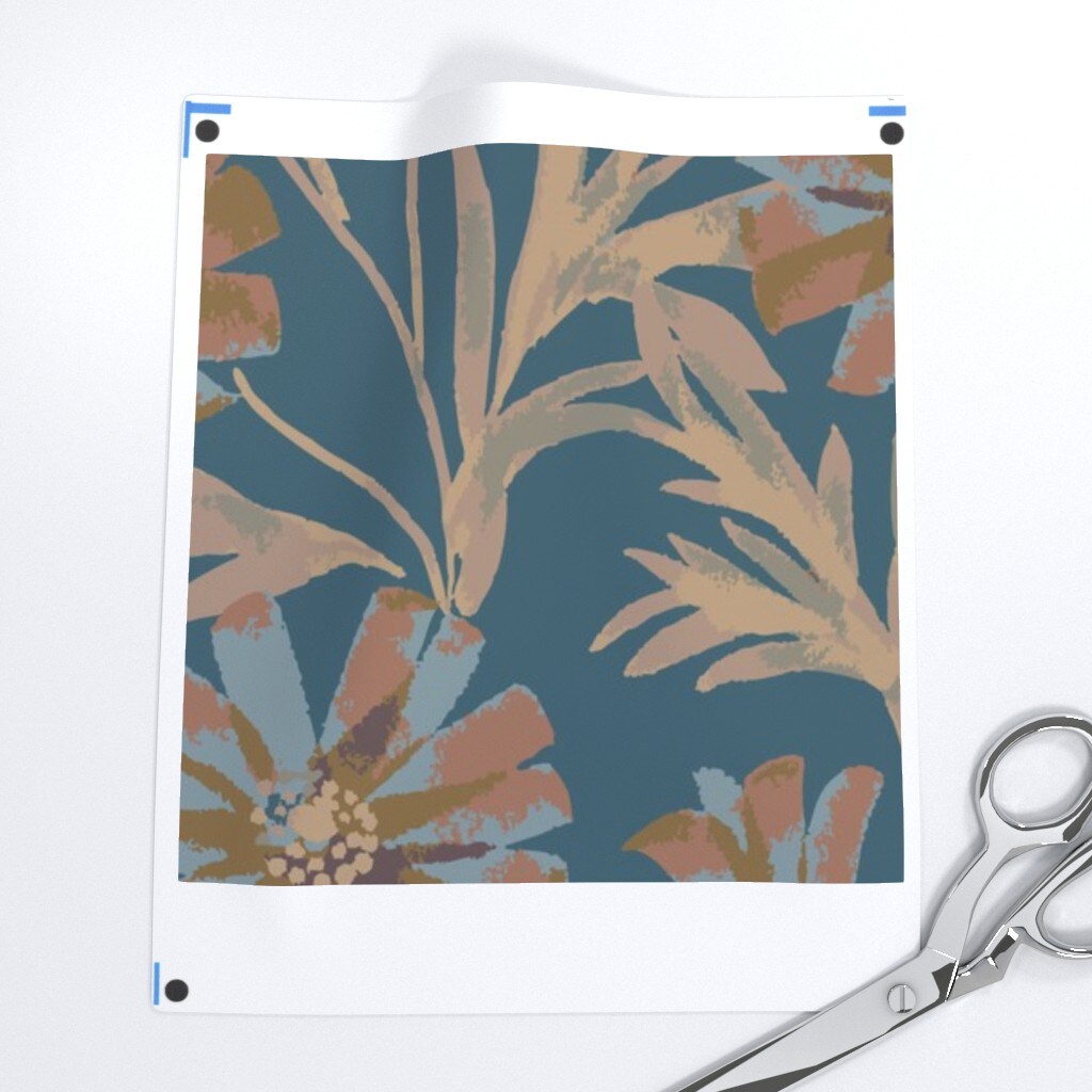 Boho Floral Botanical Wildflowers Meadow Garden Earth Tone Blue Brown Mocha Hand Painted Floral Large Scale Modern Farmhouse Cottagecore Custom Printed Fabric by Spoonflower Various Fabrics by the Yard or Fat Quarter
