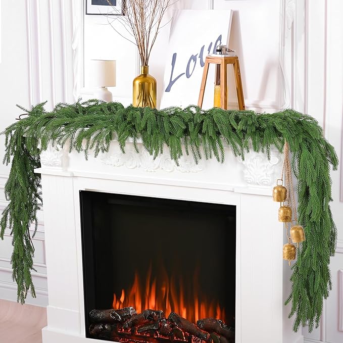 2 Pcs 6 Ft Artificial Norfolk Pine Garlands, Real Touch Winter Pine Garland, Green Artificial Greenery Garland for Table, Mantle, Wall, Indoor, Outdoor Christmas Decorations (2, 6 FT)