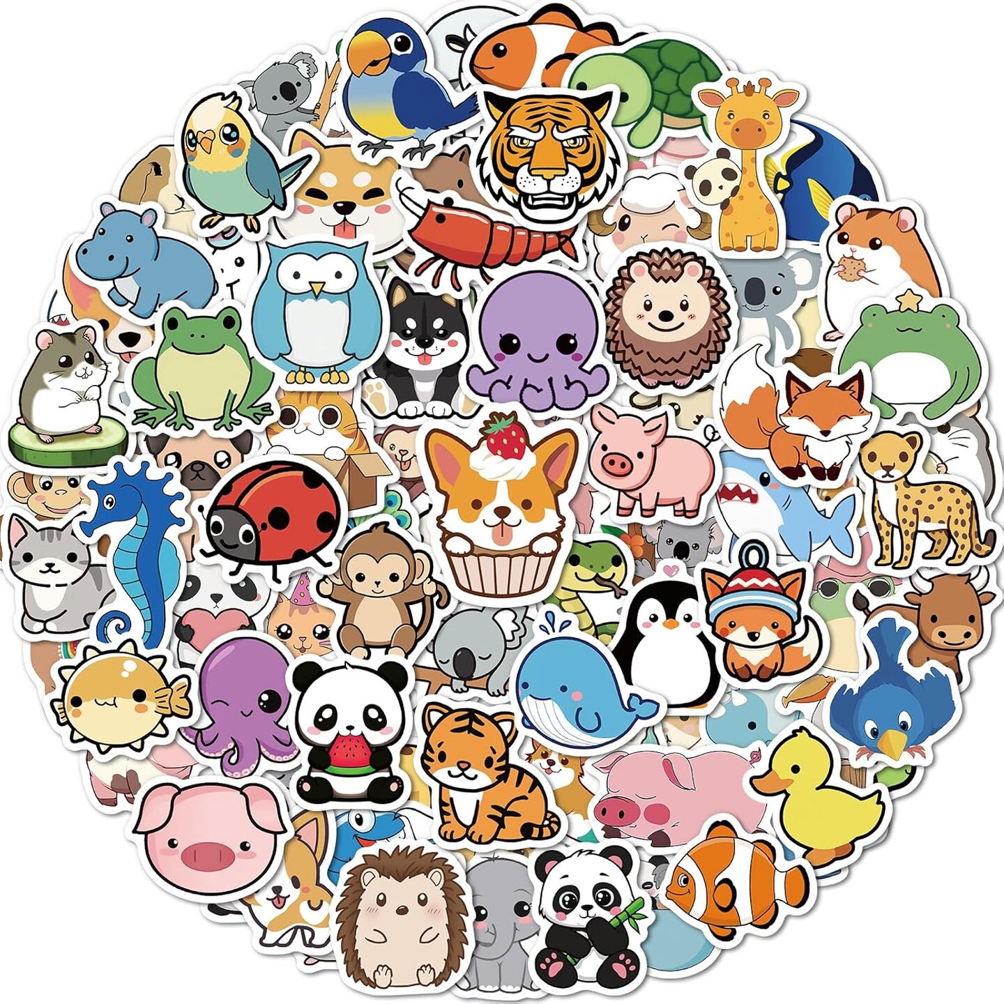 100PCS Cute Animal Stickers Pack for Kids – Waterproof Vinyl Water Bottle & Laptop Stickers for Classroom Rewards, Party Favors & School Prizes