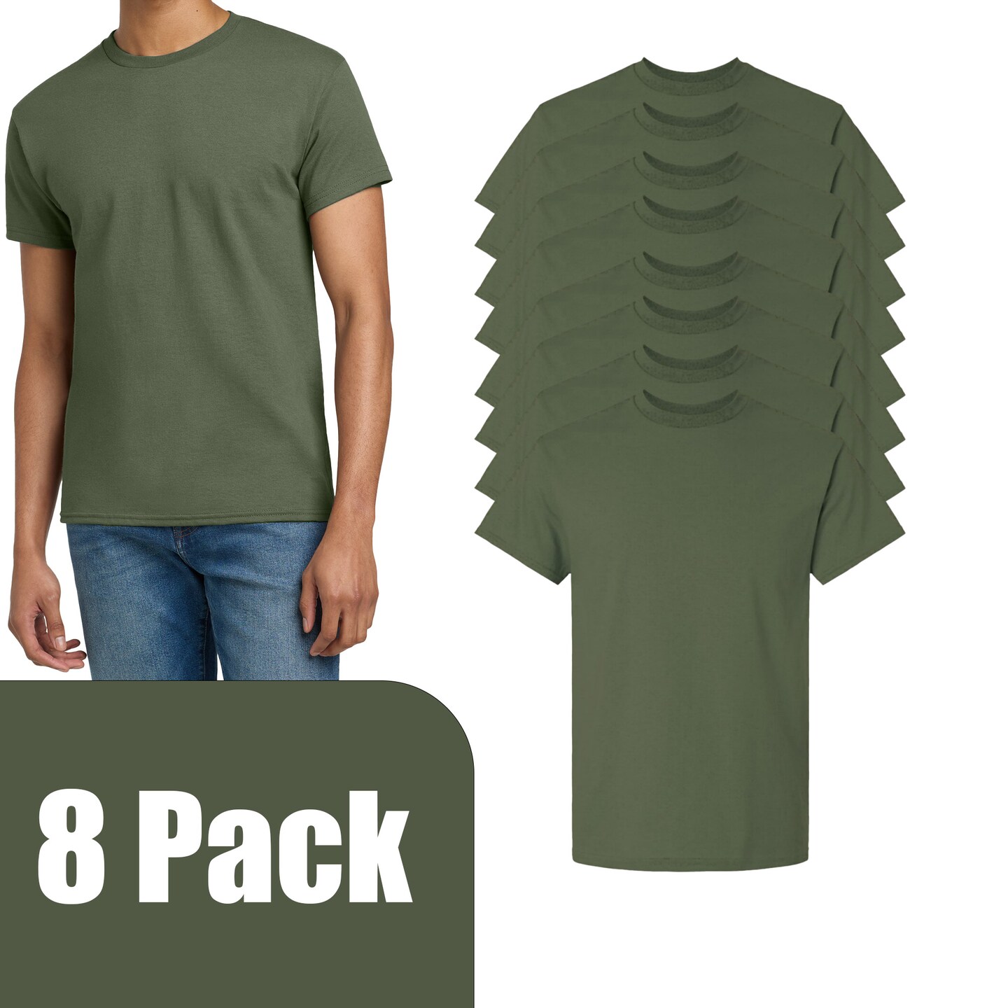 Gildan Ultra Cotton Plain T-Shirt for Men, Short Sleeve Military Green Craft Blank Tee