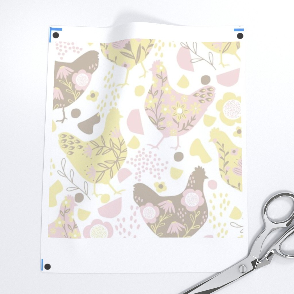 Shabby Chic Chickens Pastel Pink Yellow Feminine Cheerful Playful Delicate Romantic Custom Printed Fabric by Spoonflower Various Fabrics by the Yard or Fat Quarter