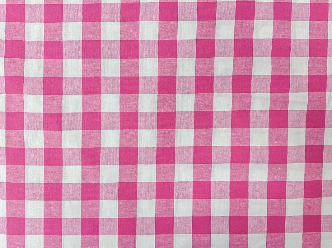 Pink-White Cotton Spandex Stretch Check Gingham Woven Fabric By the Yard