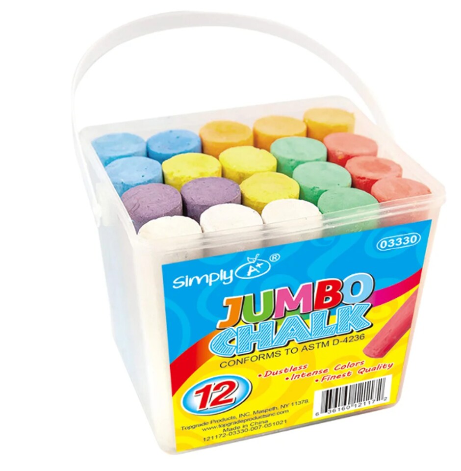 Jumbo Sidewalk Chalk 12Pcs– Thick Washable Outdoor Chalk for Kids, Classroom Art, Playground Drawing, Assorted Colors