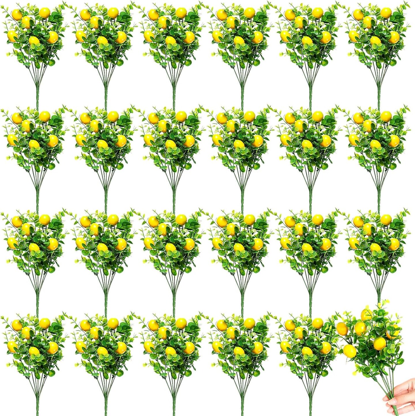 24-Pack Artificial Lemon Branches – Vivid Yellow Faux Lemons, Fake Fruit Stems for Table Centerpieces, Kitchen Décor, Home, Spring & Summer Decoration