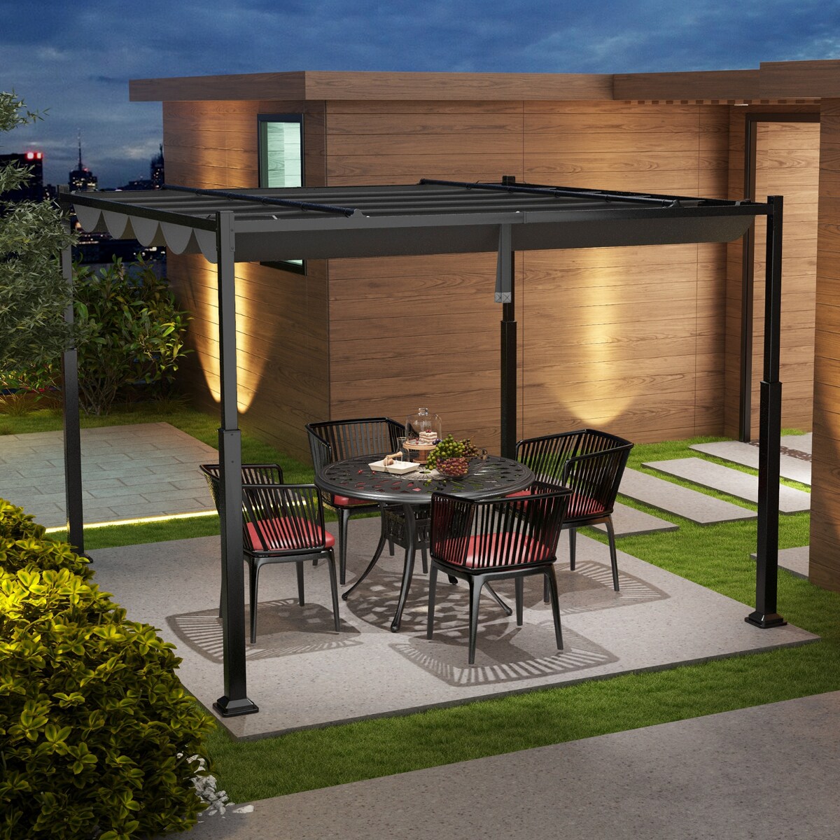 Backyard Pavilion with Weather-Resistant Fabric and Sturdy Columns