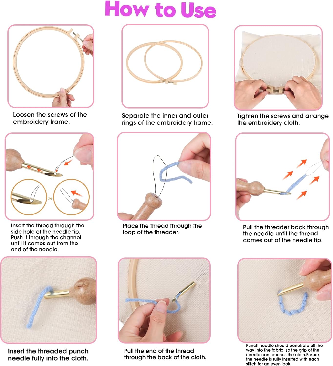 2-Pack Punch Needle Kits – Moon & Leaf Embroidery Starter Set with 5mm/3.5mm Needles, Hoops, Yarn & Pre-Printed Fabric for Beginners DIY Craft & Home Décor