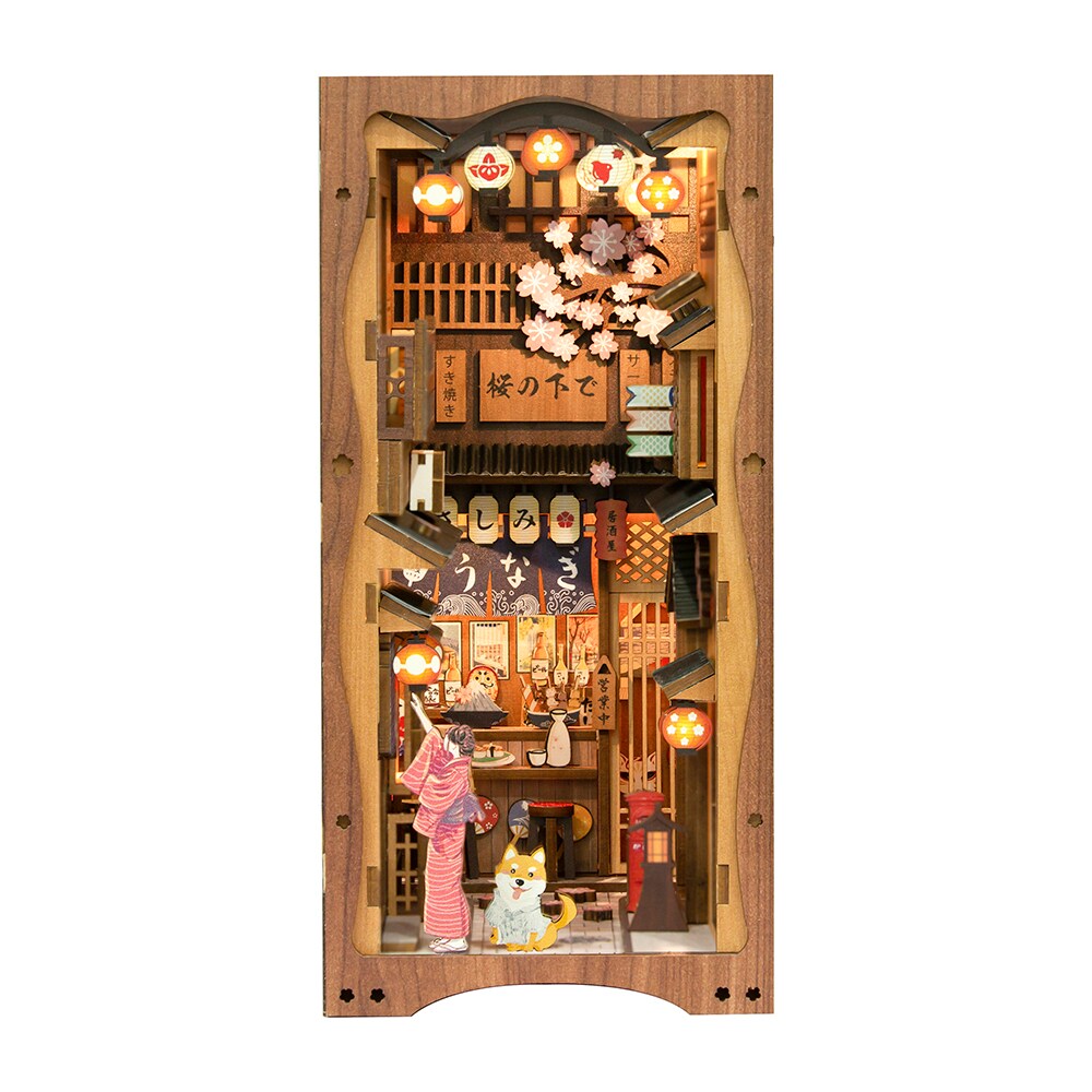 CUTEBEE Book Nook Kit Under the Sakura Tree DIY Miniature House Shelf Insert Decor Diorama Kit