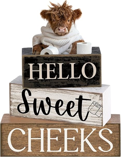 4 Pcs Highland Cow Bathroom Decor Farmhouse Bathroom Decor and Accessories Highland Cow Table Centerpiece Western Hello Sweet Cheeks Decoration for Home Office
