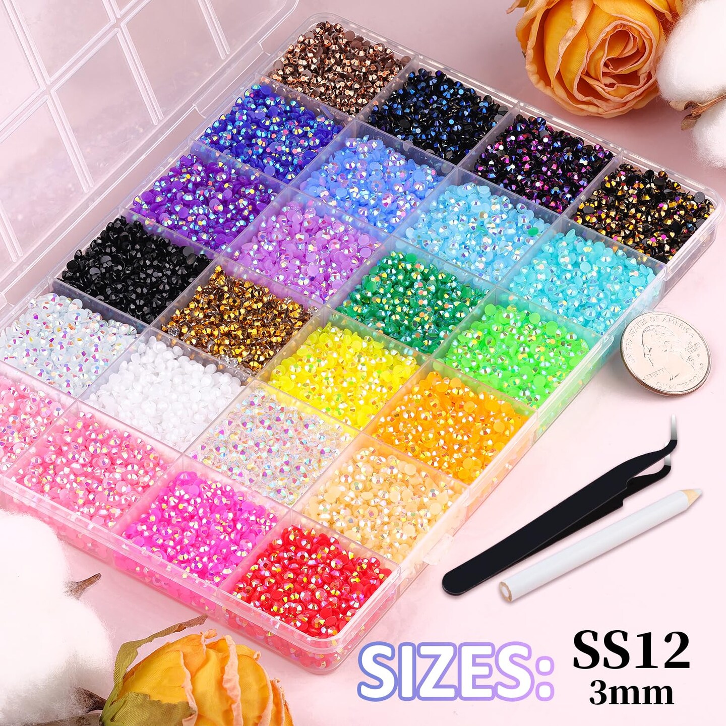 34,000PCS Multicolor Resin Jelly Rhinestones – 3mm Flatback Gems with 3 x 10ml B7000 Jewelry Glue for Diamond Art, Nail Art, Crafting, Bedazzling Books & Makeup
