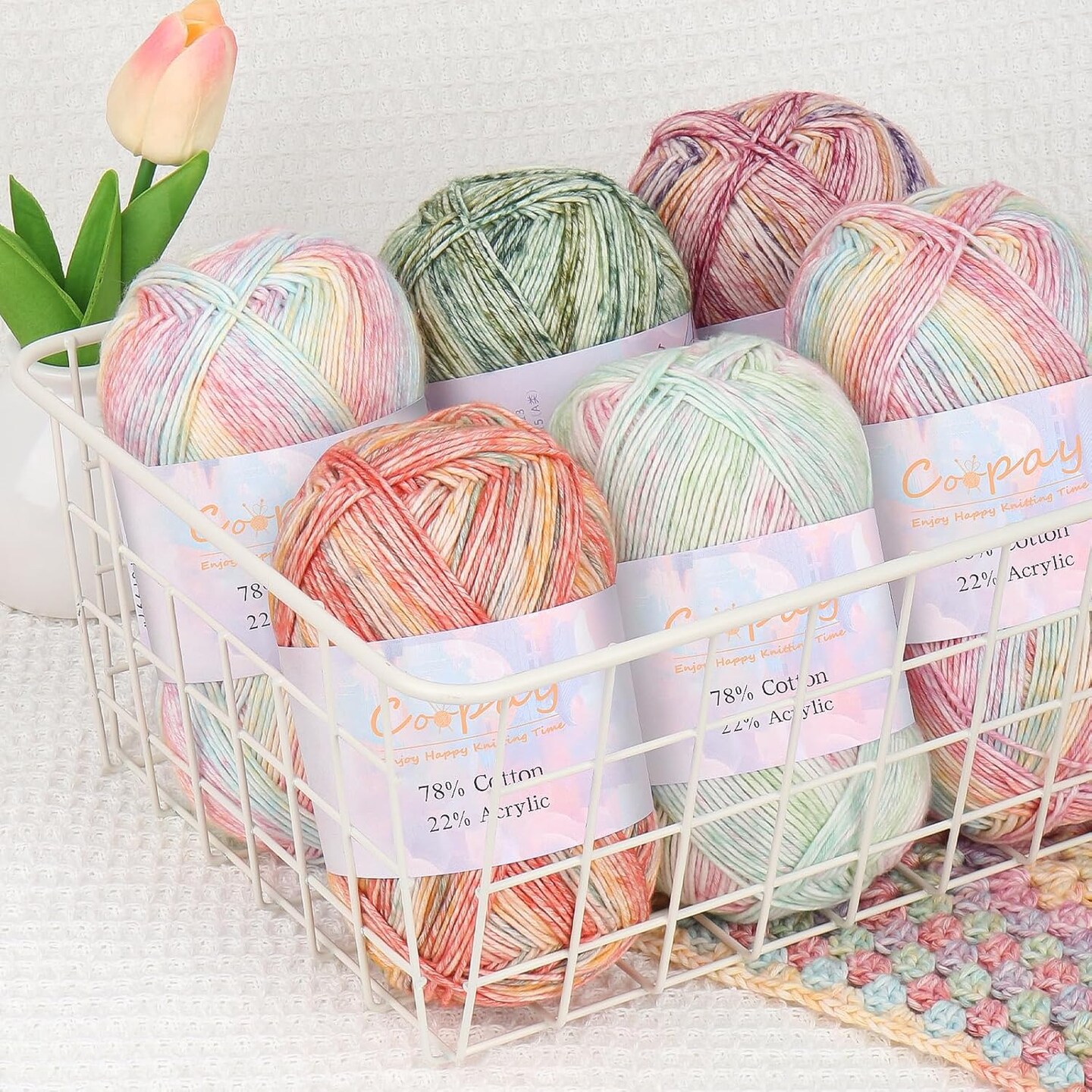 Gradient Ombre Yarn Cake Set – 4-Pack, 3.53oz / 284yds Each, 78% Cotton 22% Acrylic, #2 Thin Yarn for Crocheting & Knitting Blankets, Shawls, Scarves – Color Set 101