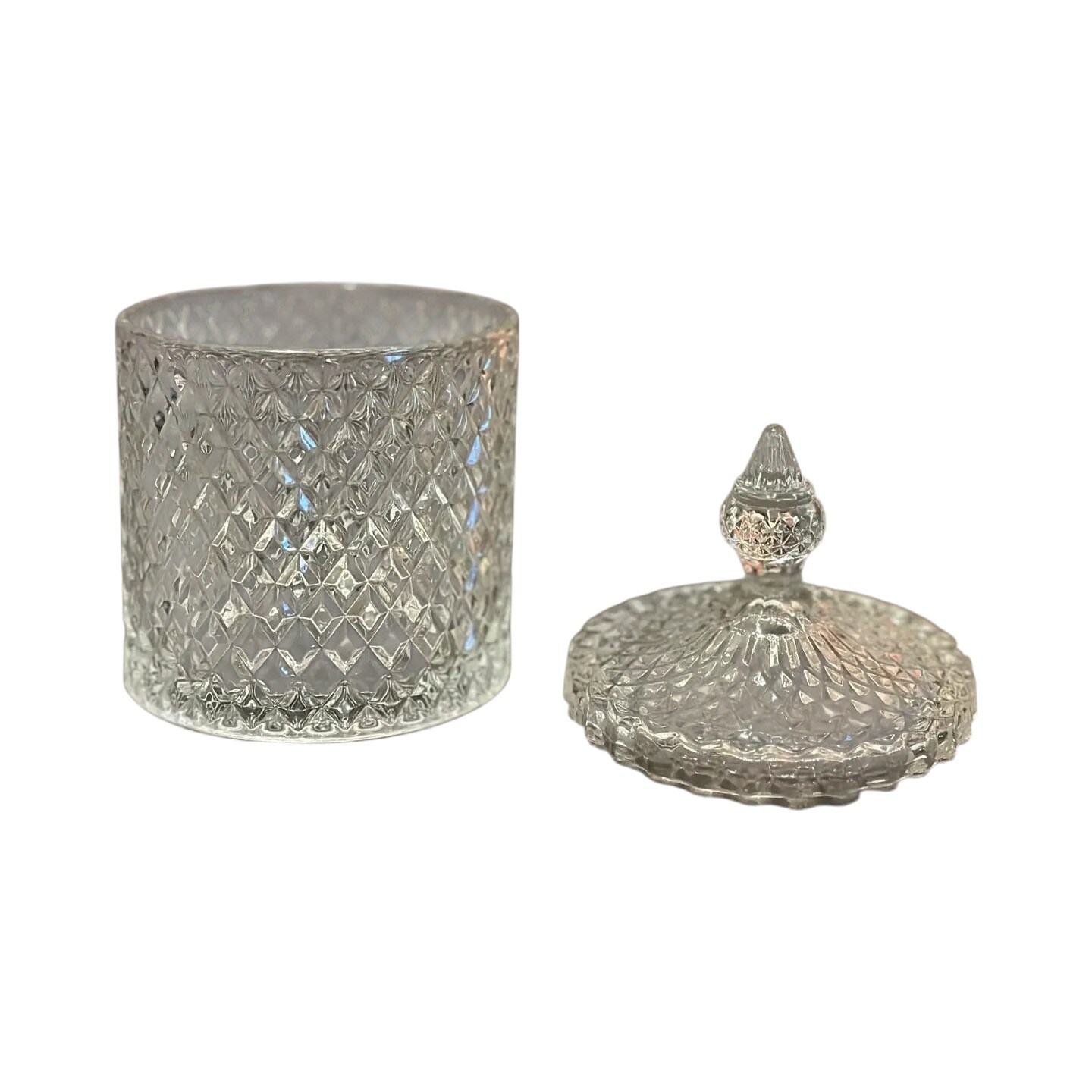 Diamond Cut Glass Storage Jar with Lid Clear Candy Jewelry Organizer Decor