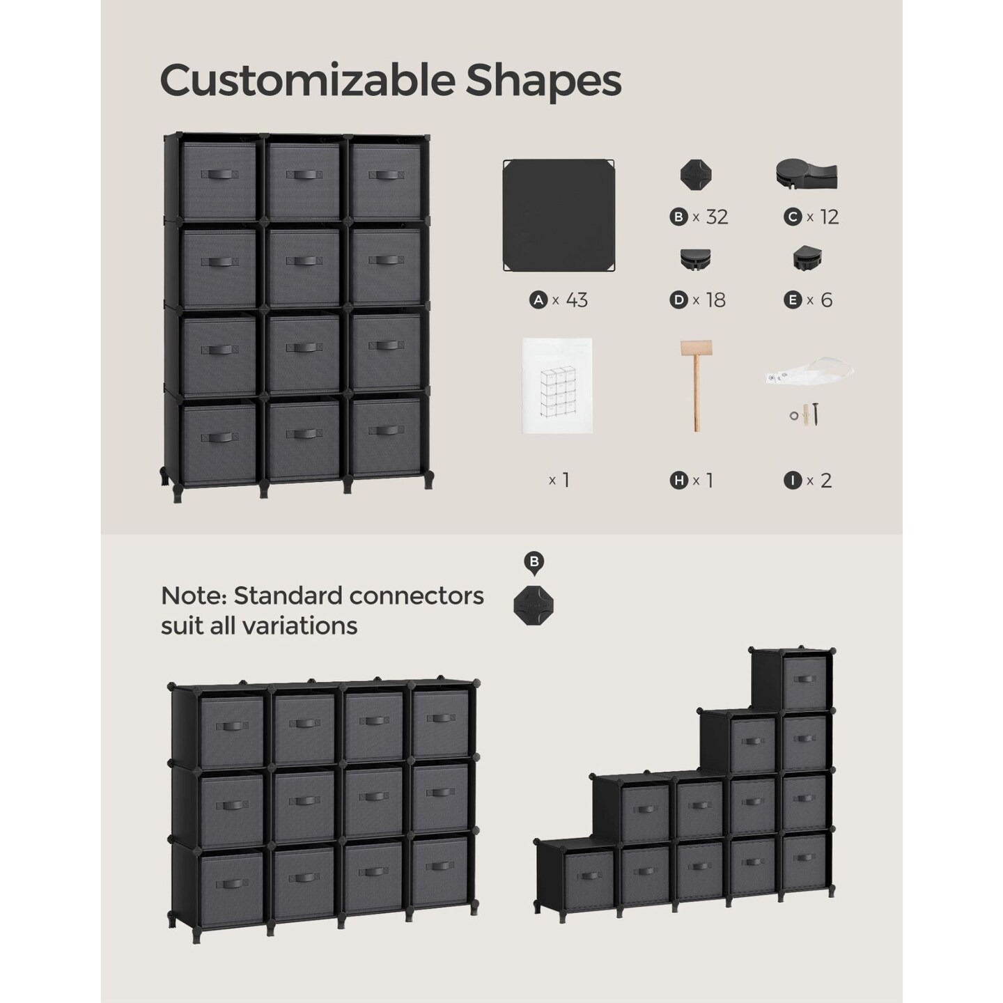 Customizable Interlocking Storage Rack with Metal Frame, Expandable Modular Design for Home Organization, Closet, Room, and Living Space Solutions