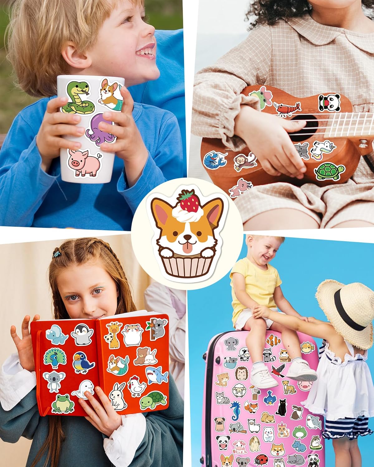 100PCS Cute Animal Stickers Pack for Kids – Waterproof Vinyl Water Bottle & Laptop Stickers for Classroom Rewards, Party Favors & School Prizes