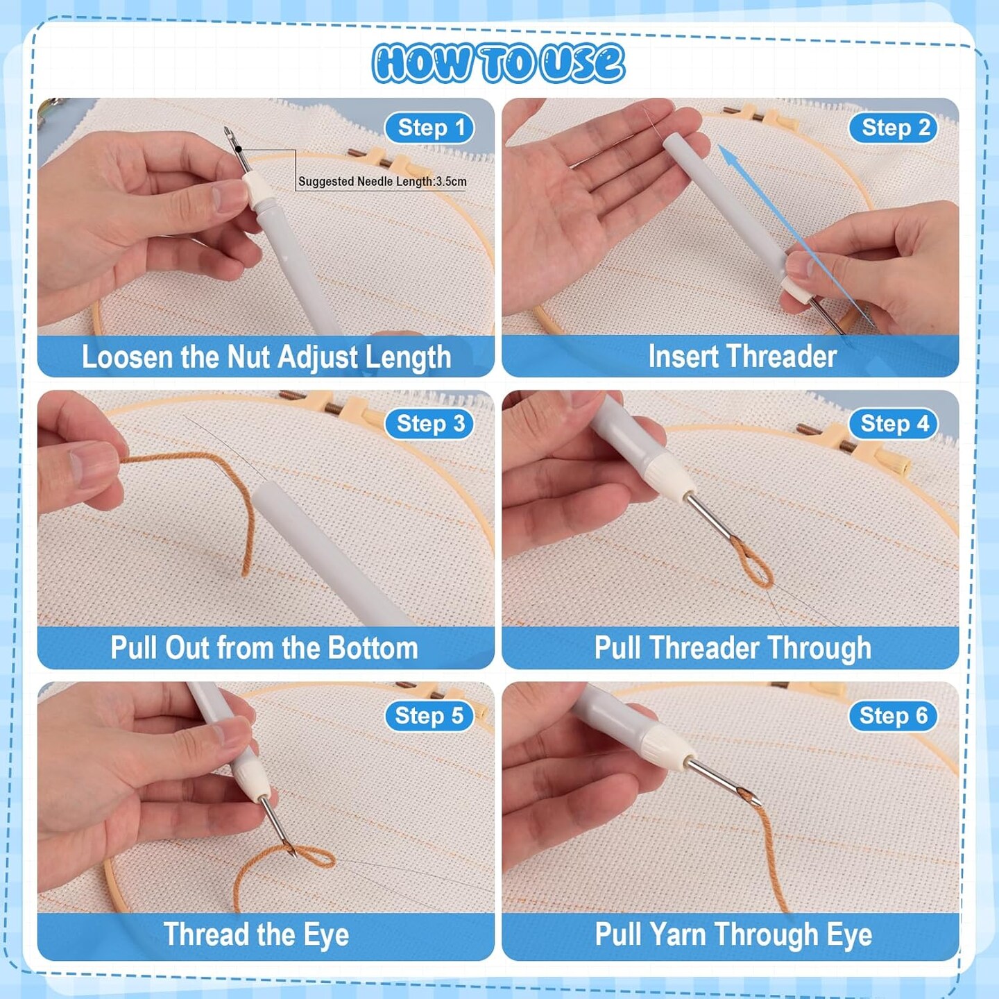 35-Piece Punch Needle Kit for Beginners – Adjustable Punch Needle Set with Multiple Needle Sizes, Wooden Handle Embroidery Pens, Storage Case, Scissors & Tools for DIY Crafts, Home Decor & Gifts