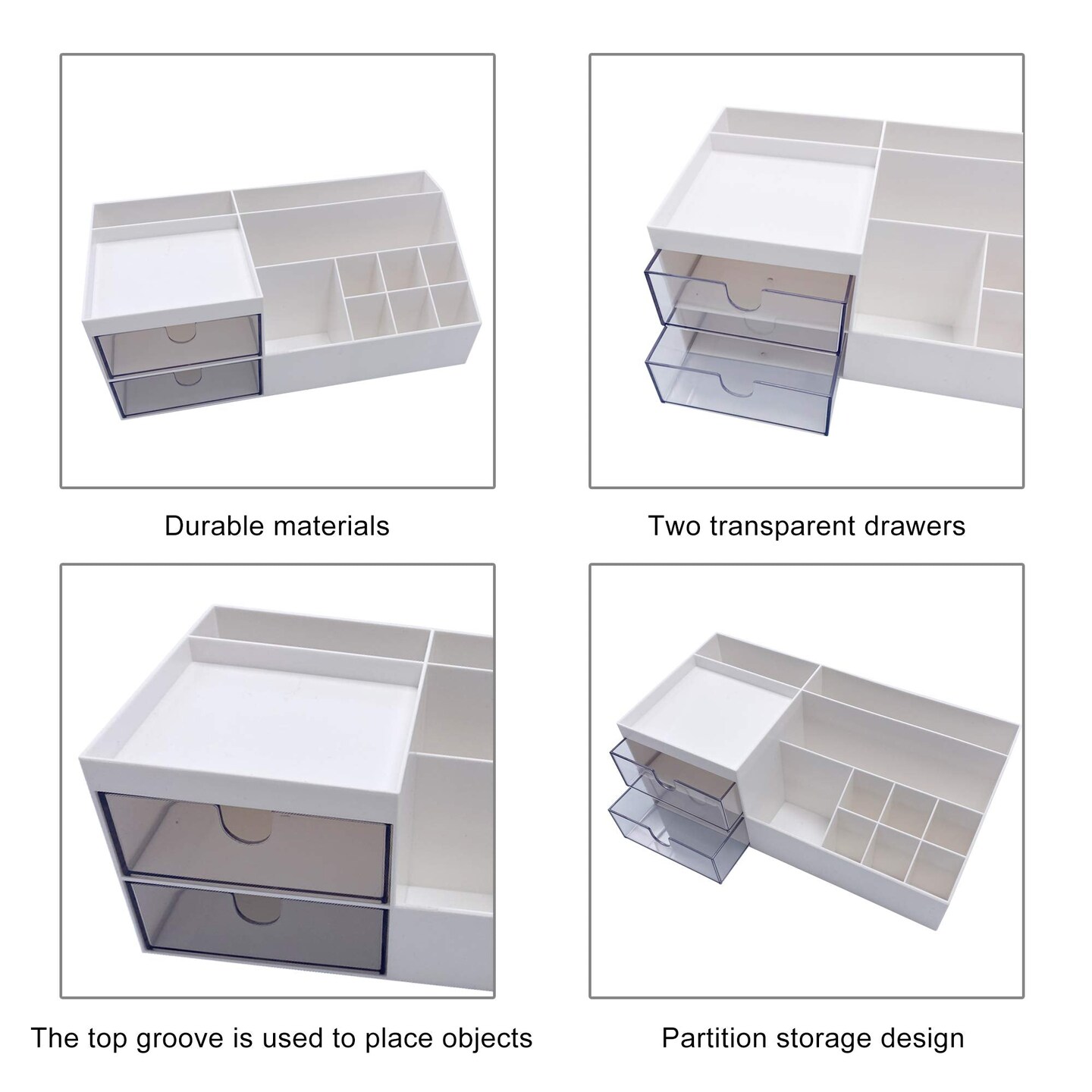 Cosmetic/Makeup Vanity Organizer Box, Mini Desk Storage for Office Supplies, Bathroom Counter or Dresser, White