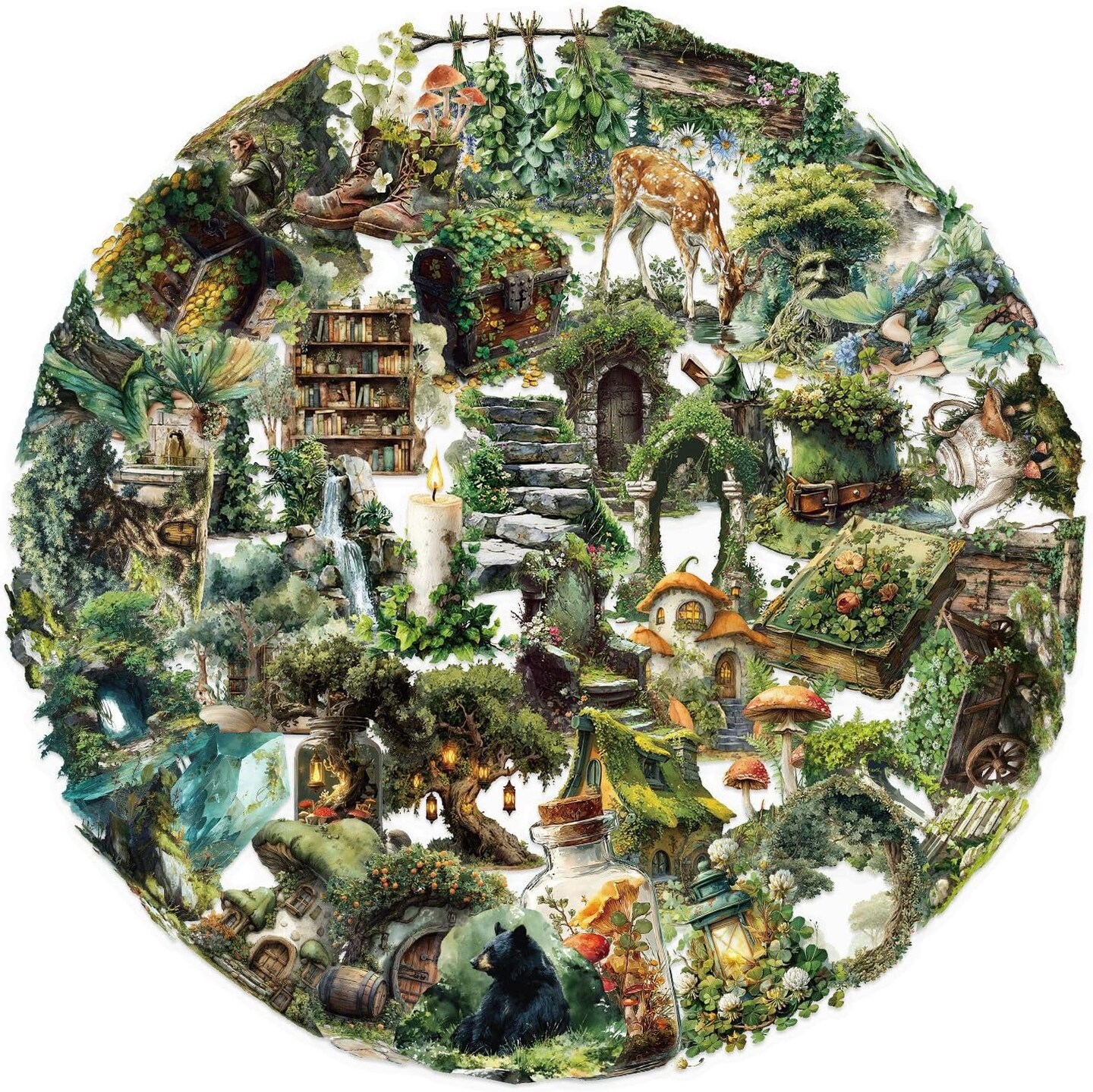 50PCS Forest Transparent PET Stickers – Waterproof Woodland Nature Stickers for Scrapbooking, Bullet Journal, Planners, Water Bottles & Laptop Decor