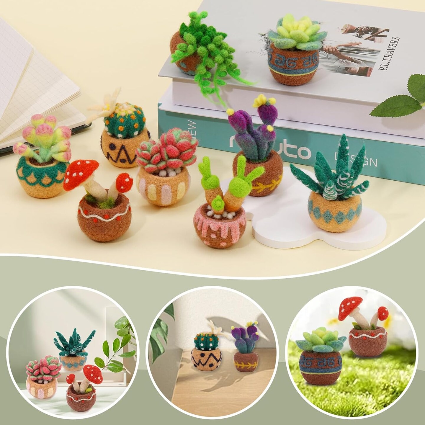 Needle Felting Kit – 9-Piece Succulent Wool Felting Starter Set with Roving, Felting Pad, Needles & Instructions for Beginners DIY Craft and Home Decor