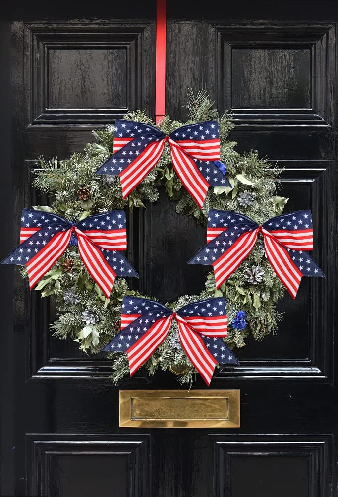 10 PCS Patriotic 4th of July Bows – Red, White & Blue Wreath Bows for Independence Day, American Flag Bows for Front Door, Tree, Indoor & Outdoor Decorations