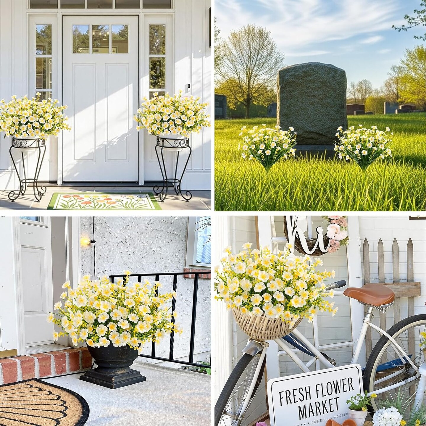 6-Bundle Artificial Flowers – UV-Resistant Fake Flowers, No-Fade Faux Plastic Plants for Indoor & Outdoor Planters, Garden, Porch, Yard, Window, Home Summer Décor (White)