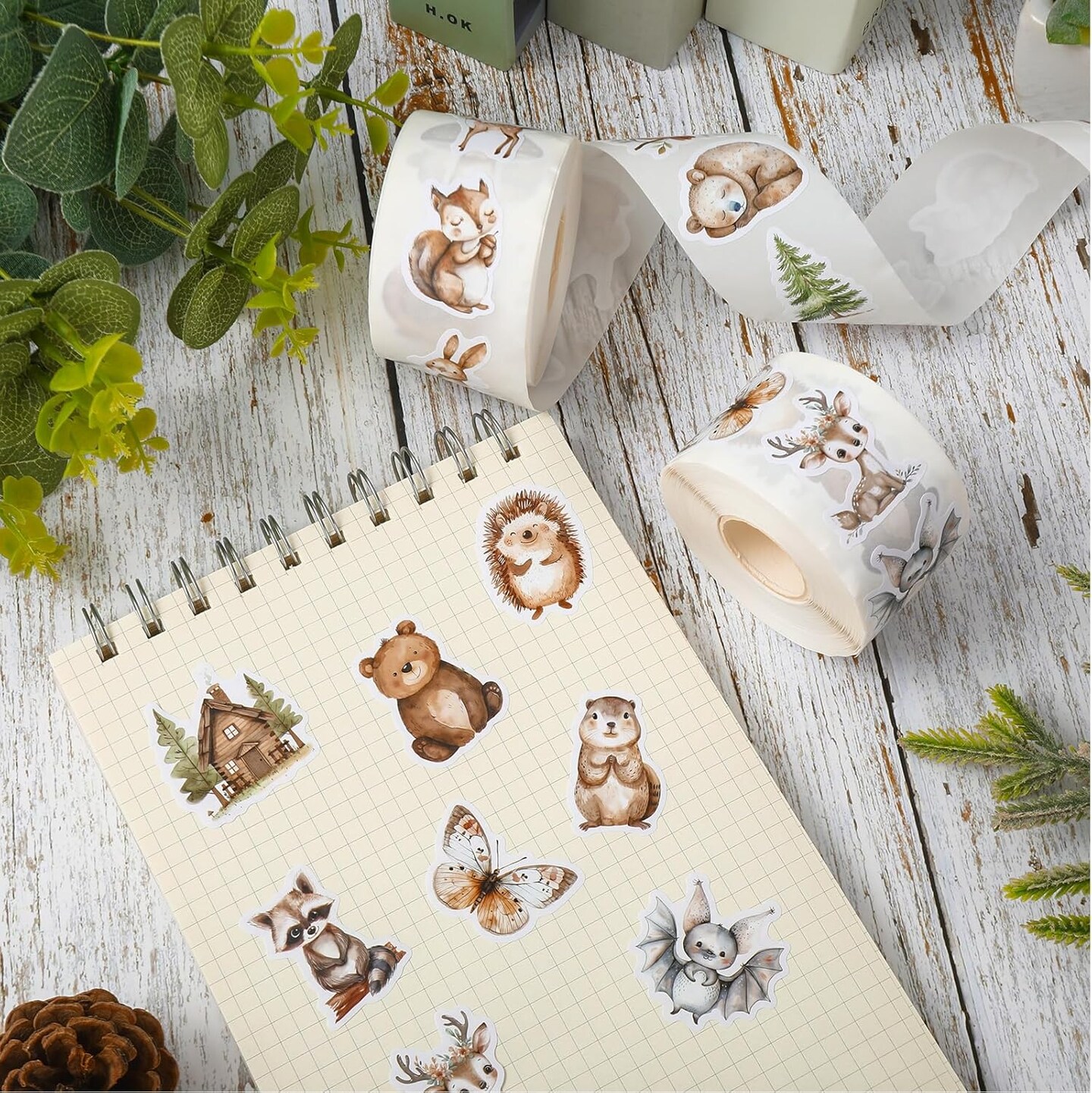 1000PCS Woodland Animal Stickers Roll – Watercolor Forest Animal Stickers for Envelope Seals, Gift Bags, Scrapbooks, Cards & Party Favors