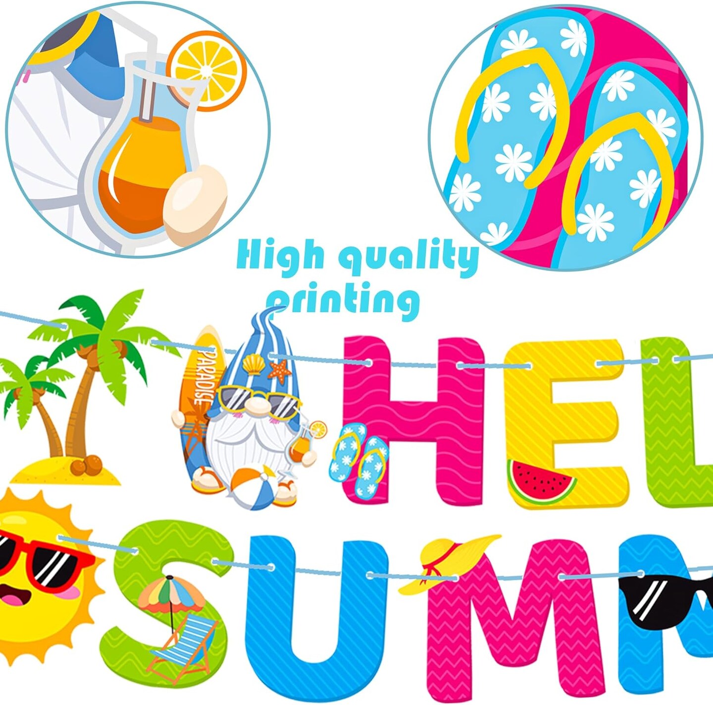Hello Summer Banner Set – 3PCS Summer Pool & Beach Party Decorations, Hawaiian Luau Party Supplies, Summer Celebration Backdrop Banners