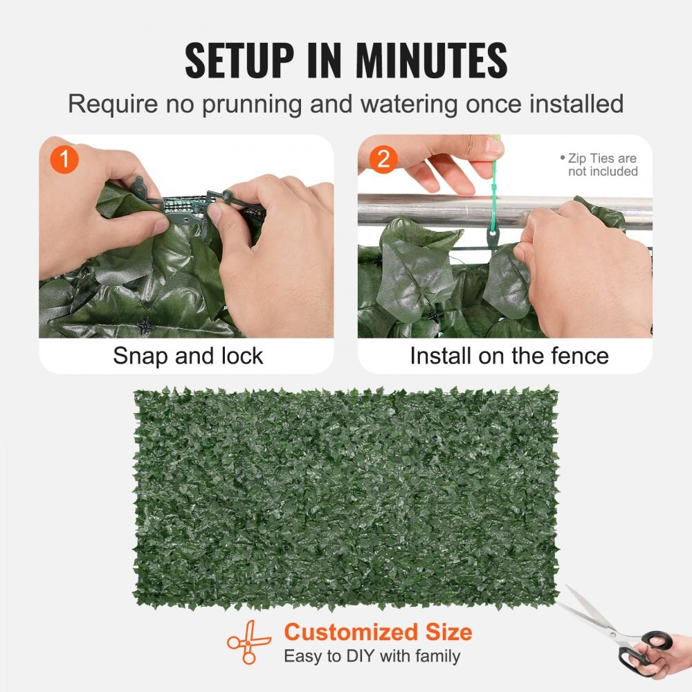 Green Silk Artificial Ivy Fence Panels with Plastic Frame Backing