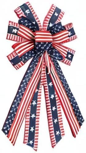 Large Patriotic Wreath Bow – Red, White & Blue Stars & Stripes Bow for Front Door, Memorial Day, 4th of July, Veterans Day, Indoor/Outdoor American Flag Holiday Decoration
