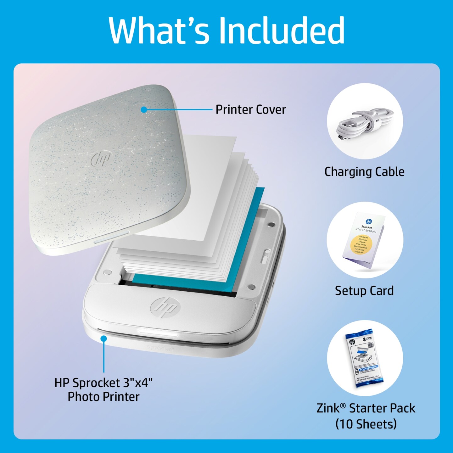 HP Sprocket Portable Printer, 3x4" Instant Photo Printer for iOS & Android Devices