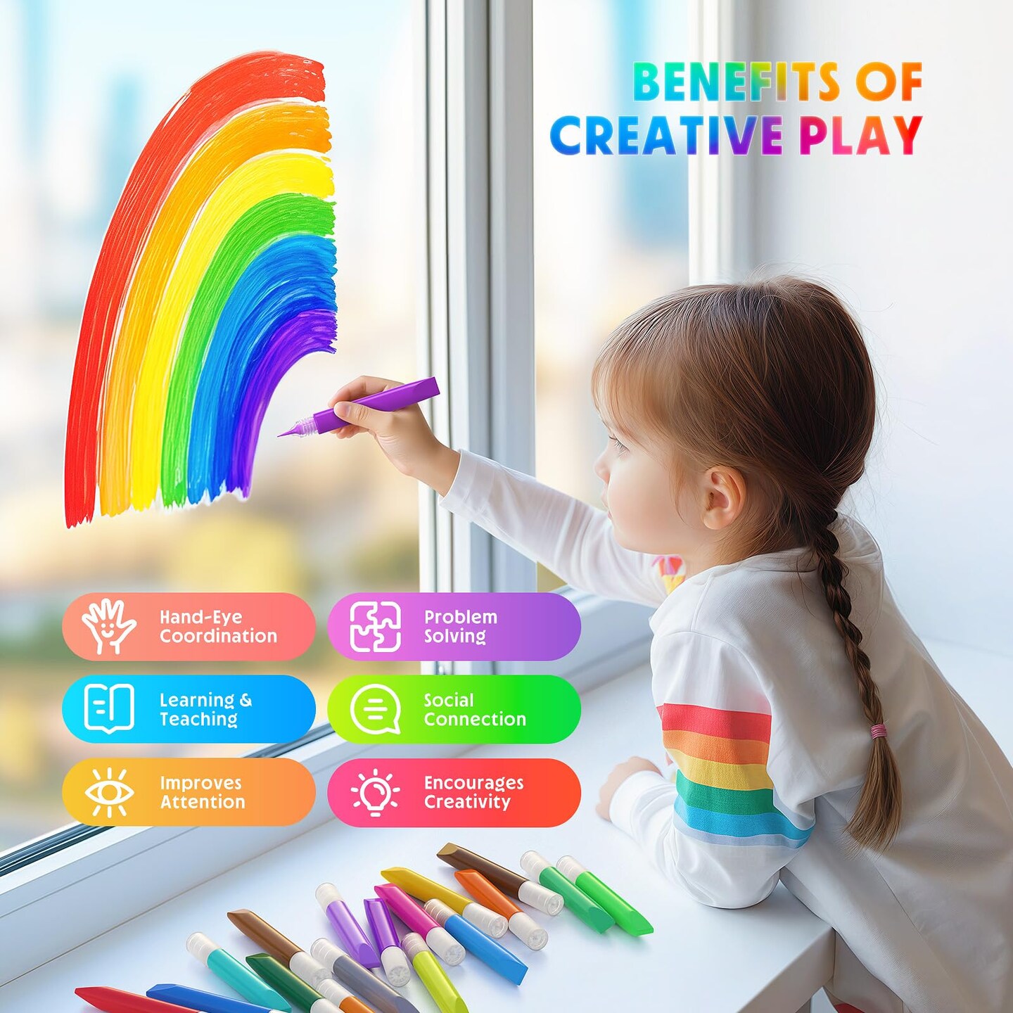 48 Pcs Suncatcher Paint Pens Stained Glass Paint Pigment Window Art Pens Suncatcher Paint Crafts Sets (10ML Each,24 Colors)