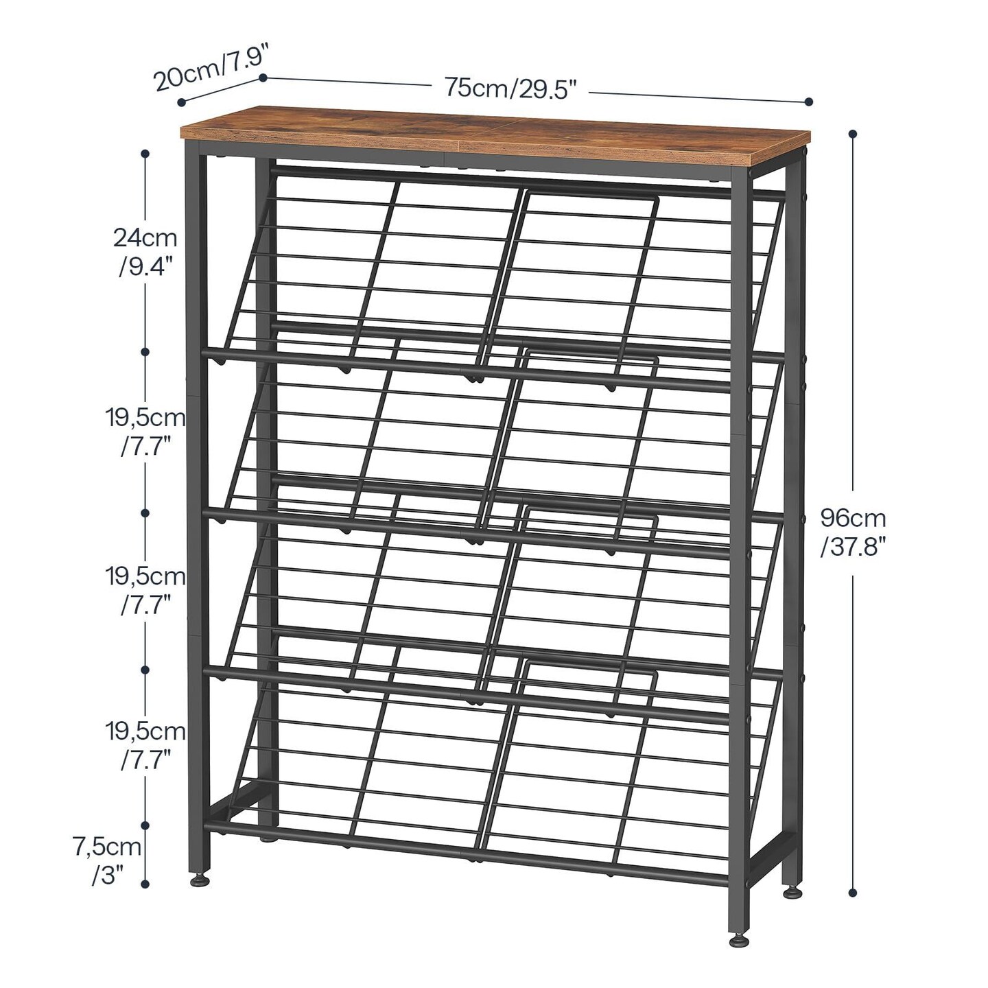 Compact Slanted Shoe Rack with Adjustable Feet, 5-Tier Storage