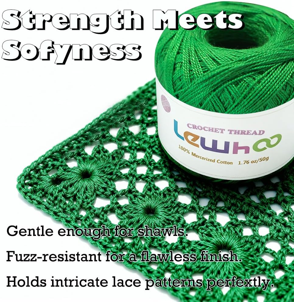Crochet Thread Set – 8 Pearl 50g Balls, Size 10 Mercerized Cotton Lace Yarn for Hand Knitting, Crochet, and DIY Crafts